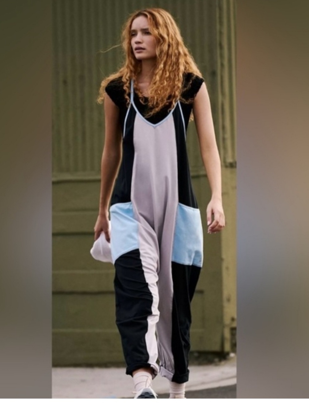 Free People Movement Hot Shot Jumpsuit Colorblock Black Grey Blue XS OB1125712